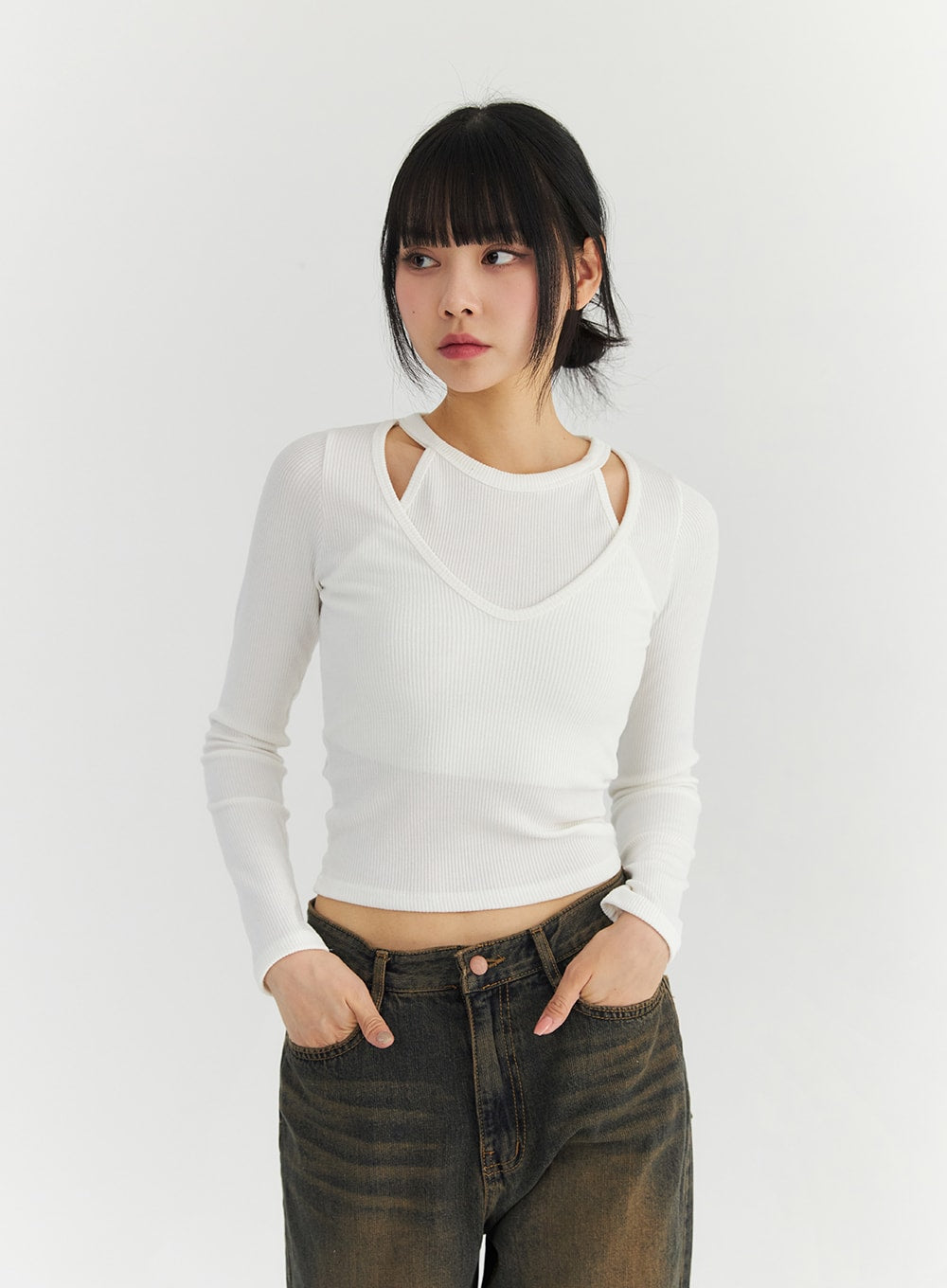 Halter Neck Layered Crop Tee CN301