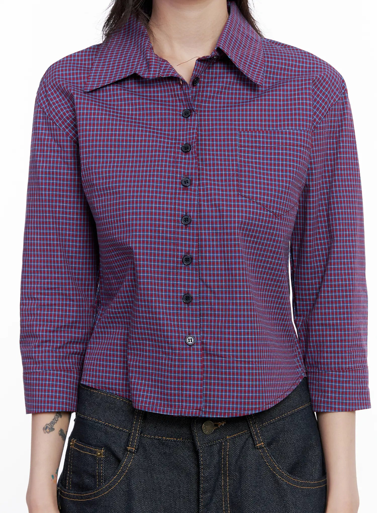 Cropped Plaid Button Up Shirt CS512