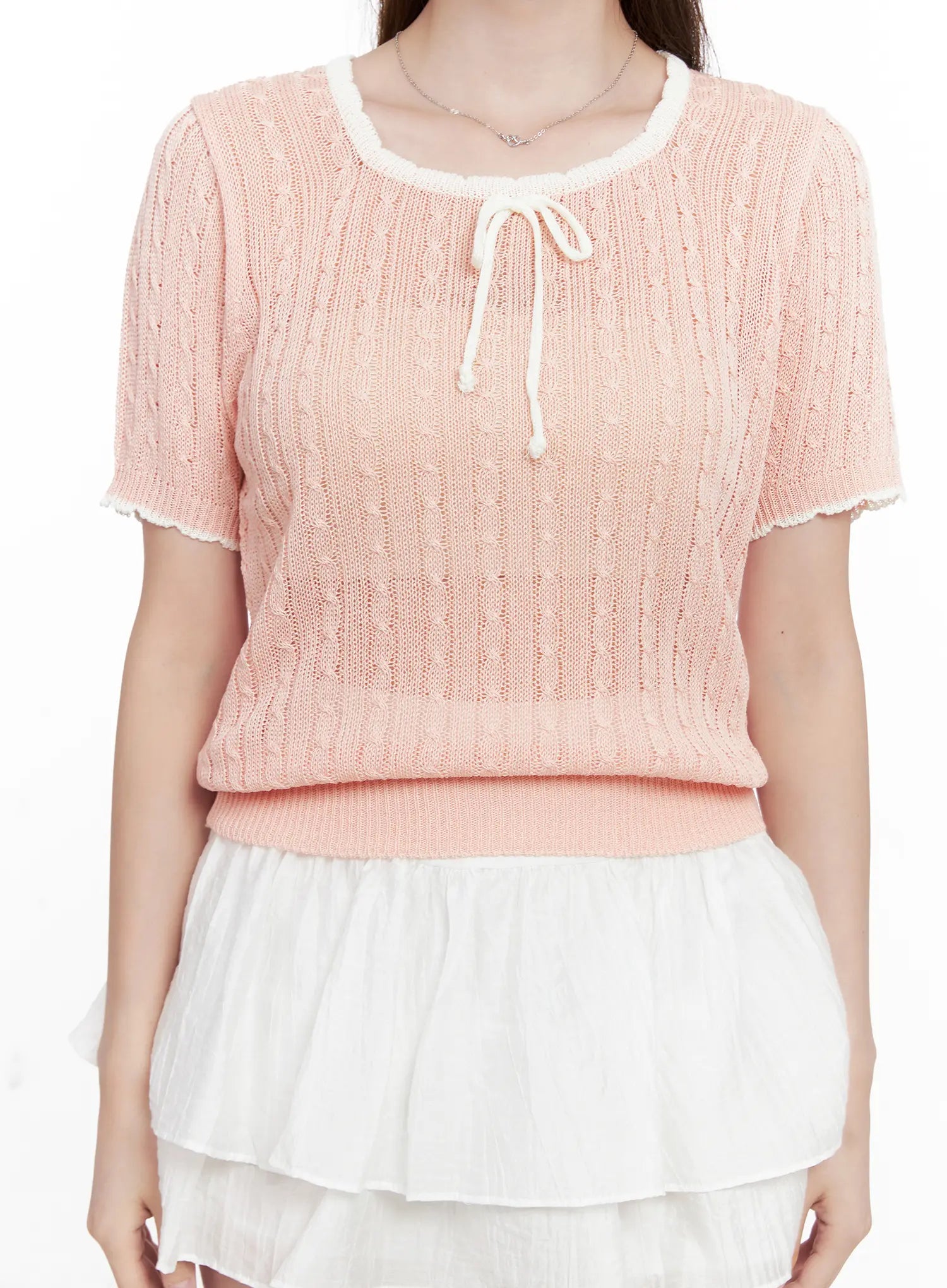 Contrast Trim Ribbon Knit Shirt CL523