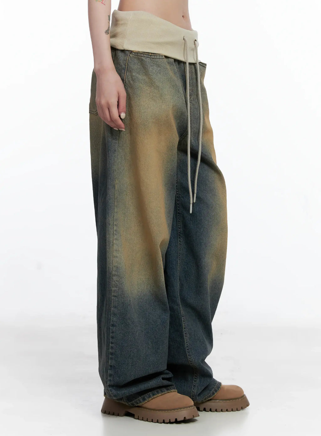 Jemma Folded Waist Washed Baggy Jeans CS512