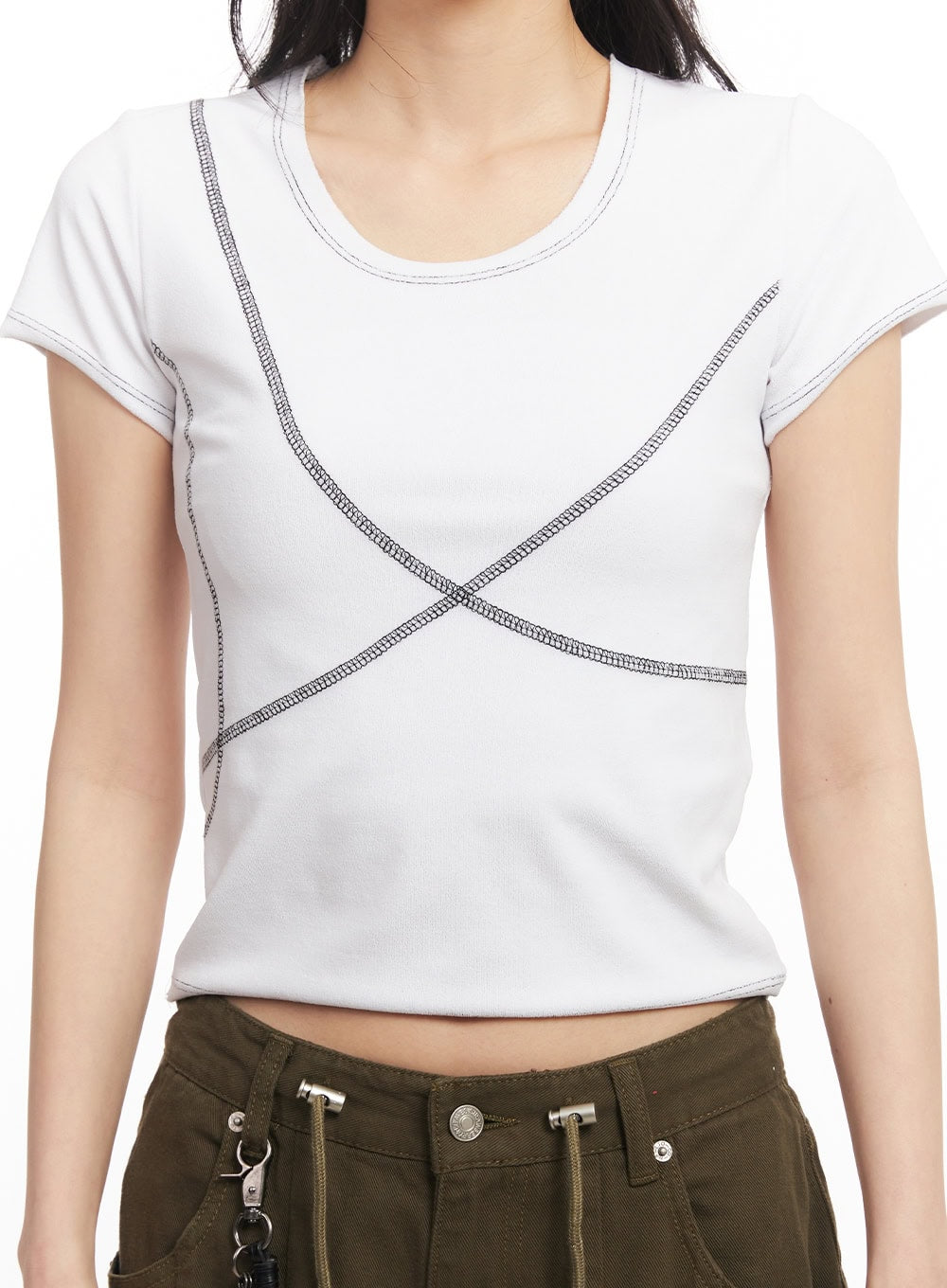 Contrast-Stitch Crop Tee CA514