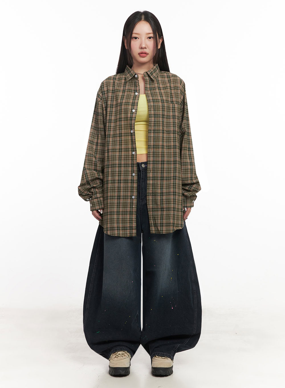 Checkered Oversize Collared T-Shirt IM525