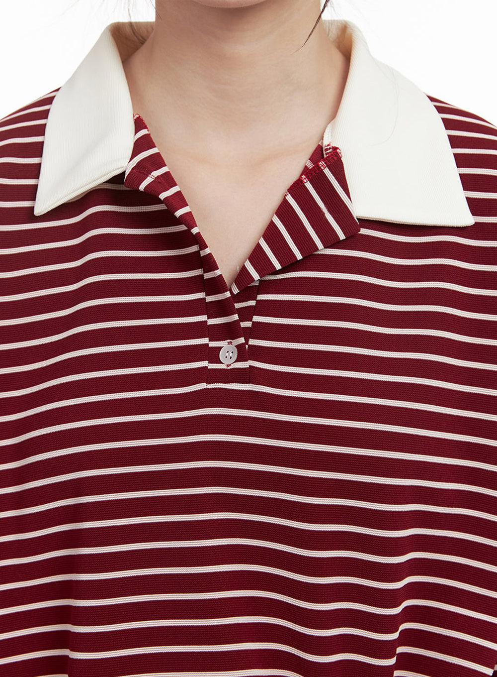 Oversized Stripe Collared Long Sleeve Top IJ527