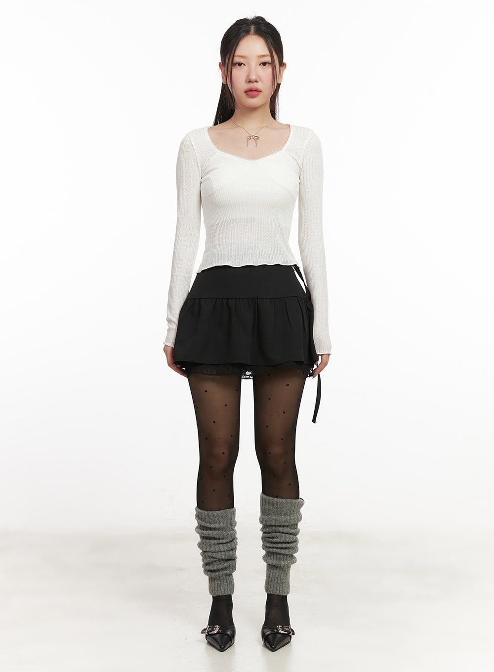 Lace Buckle Flare Mini Skirt IM524