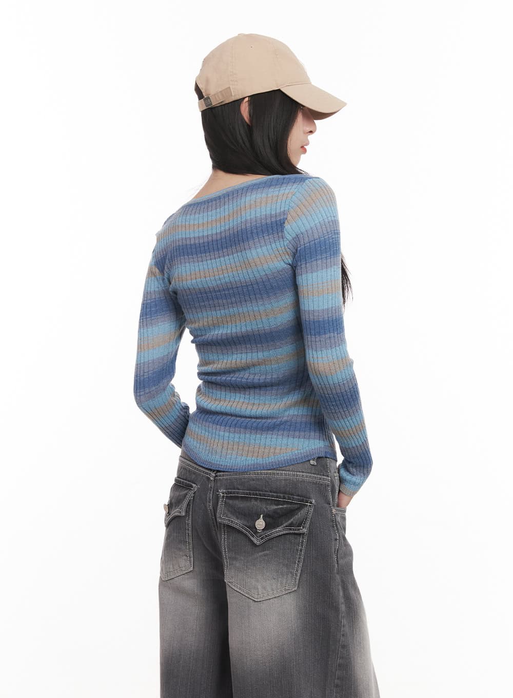 Stripe Buttoned Layered Top CM518