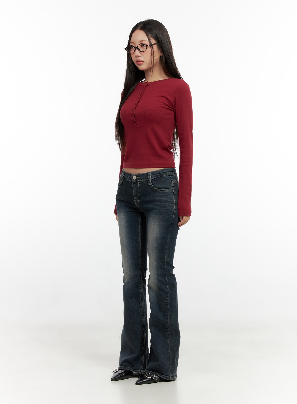 Ingrid Low-Rise Washed Flared Denim Jeans CN404