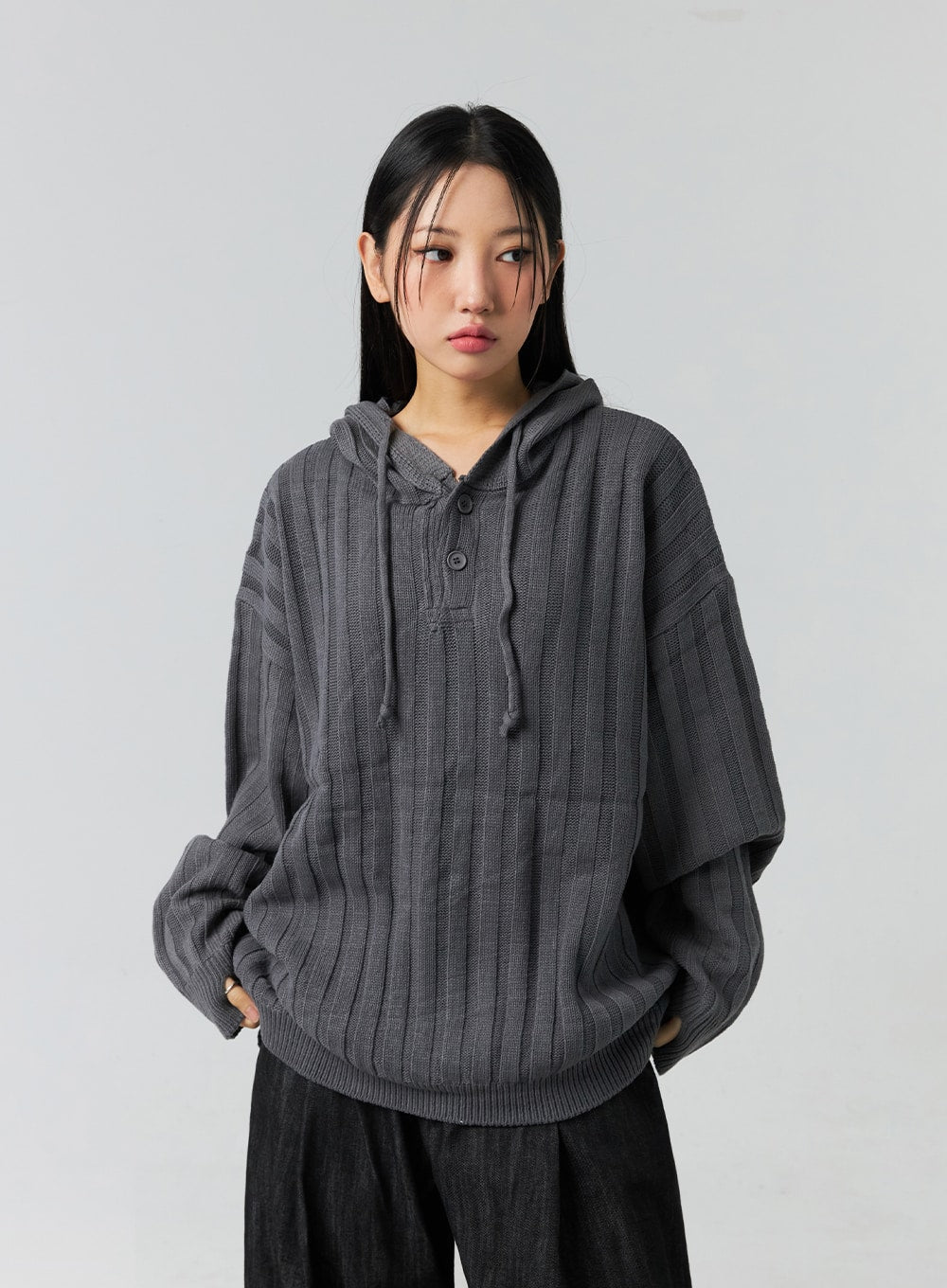 Buttoned Hooded Sweater CO323