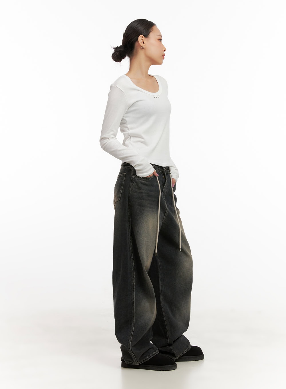 Matilda Washed Denim String Baggy Jeans CD410