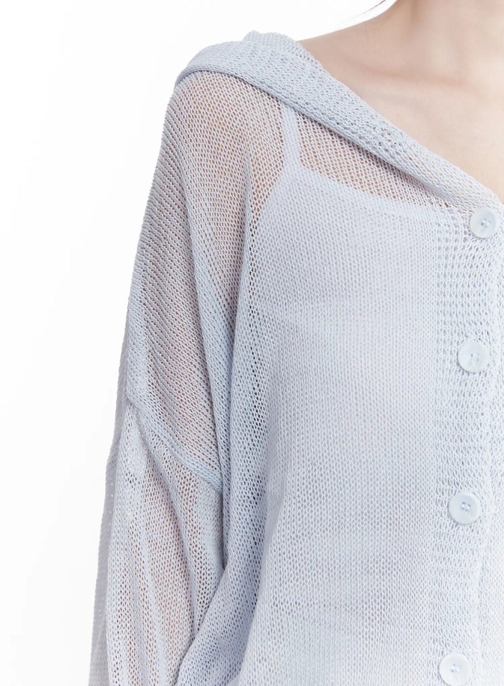 Sheer Buttoned Hooded Cardigan CU523