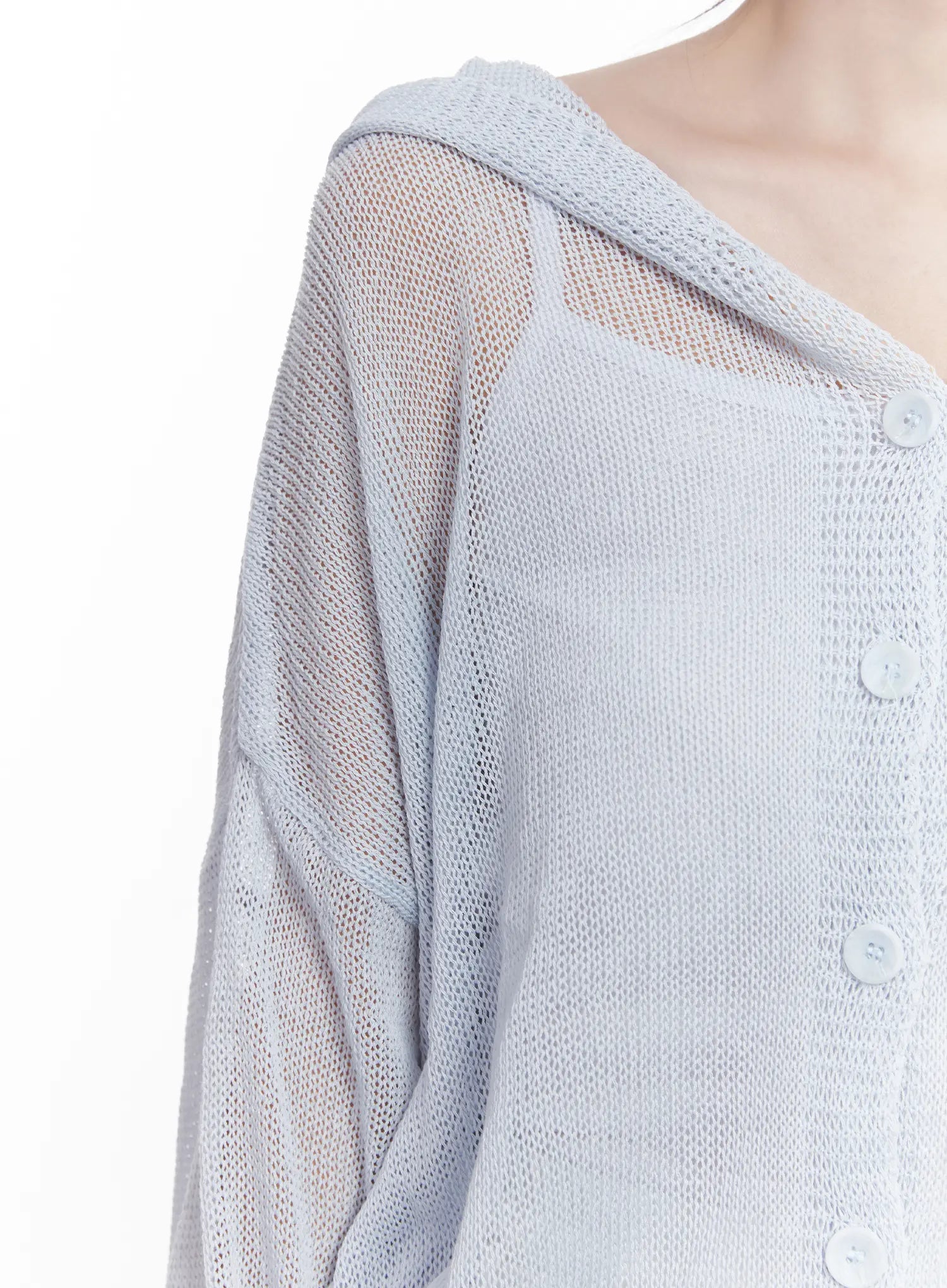 Sheer Buttoned Hooded Cardigan CU523