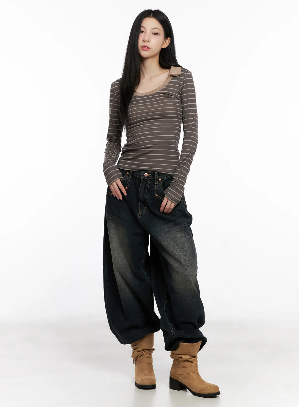 Striped Contrast Long-Sleeve Top CS504