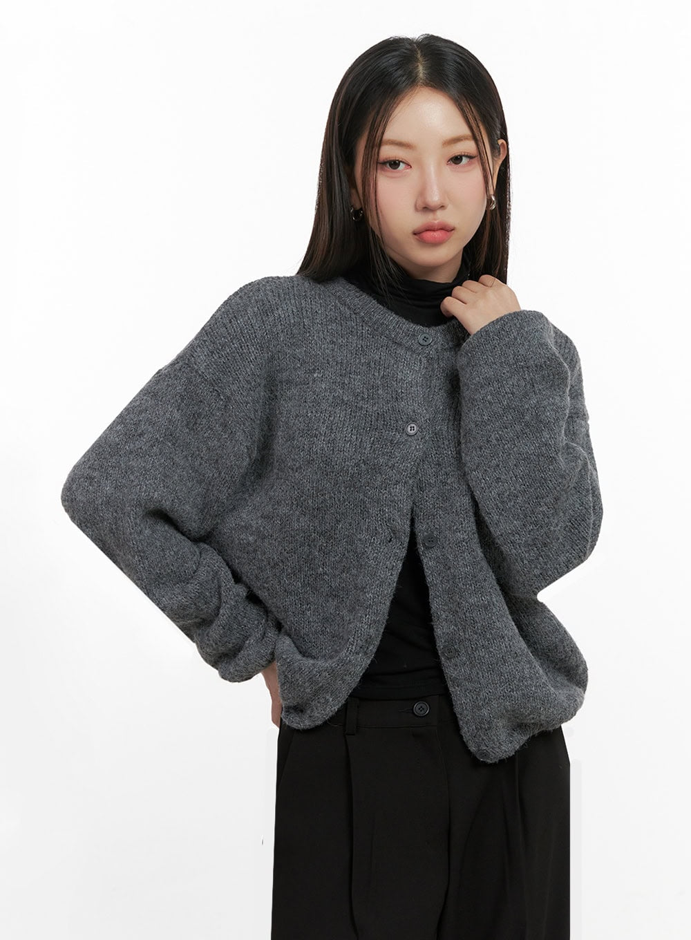ComfyRound Neck Sweater Cardigan IN415