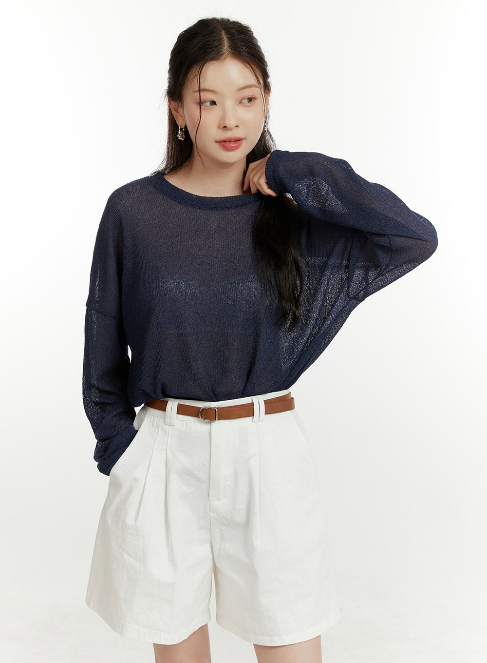 Solid Sheer Long Sleeve Top OU419