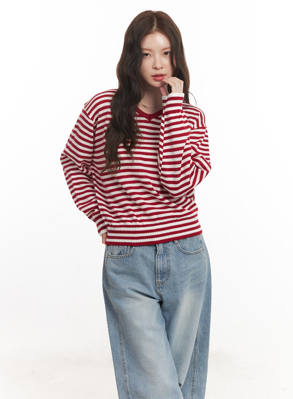Sweet Apple Stripe V-Neck Sweater CA501