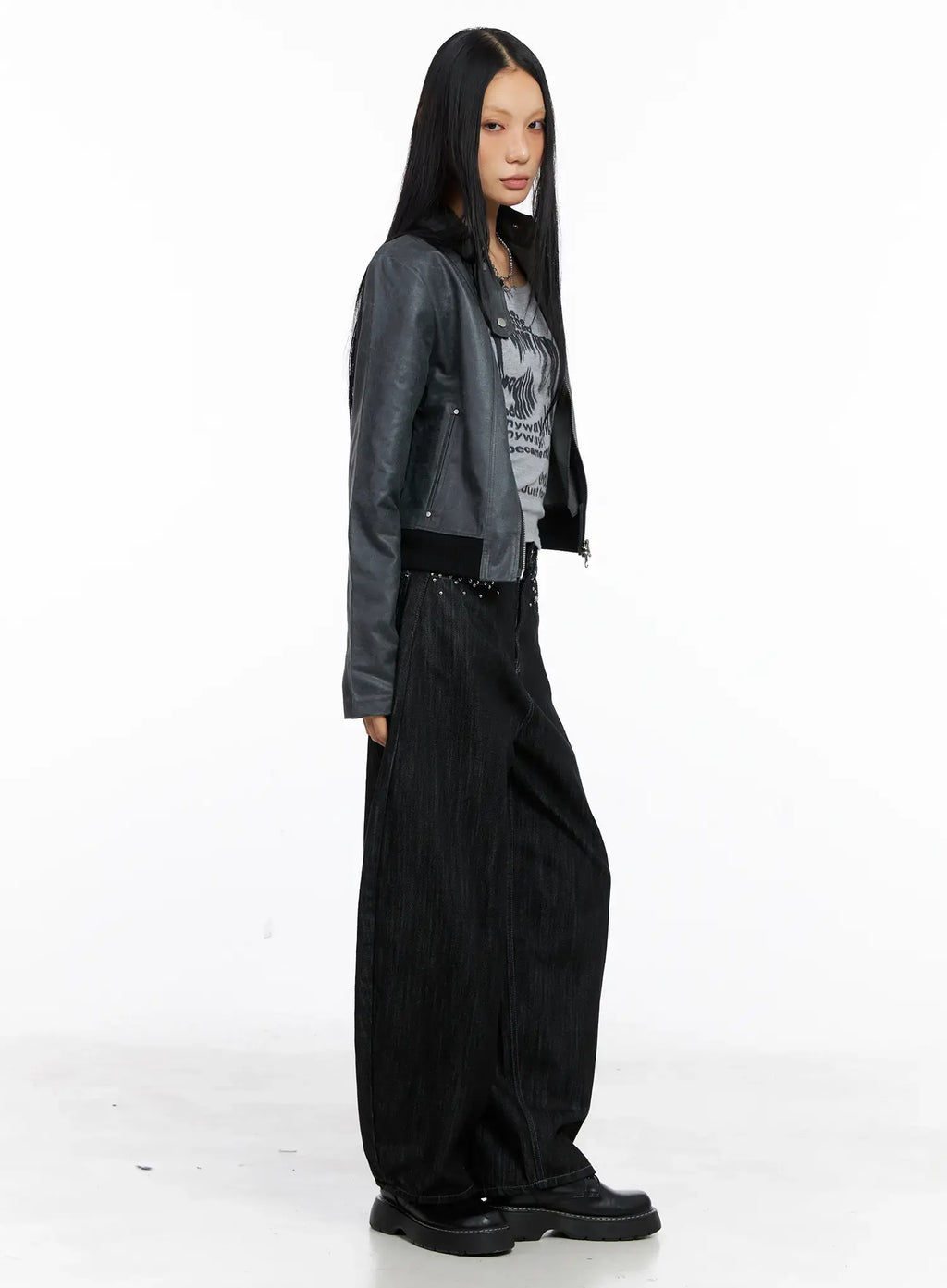 Cropped Faux Leather Jacket CS509