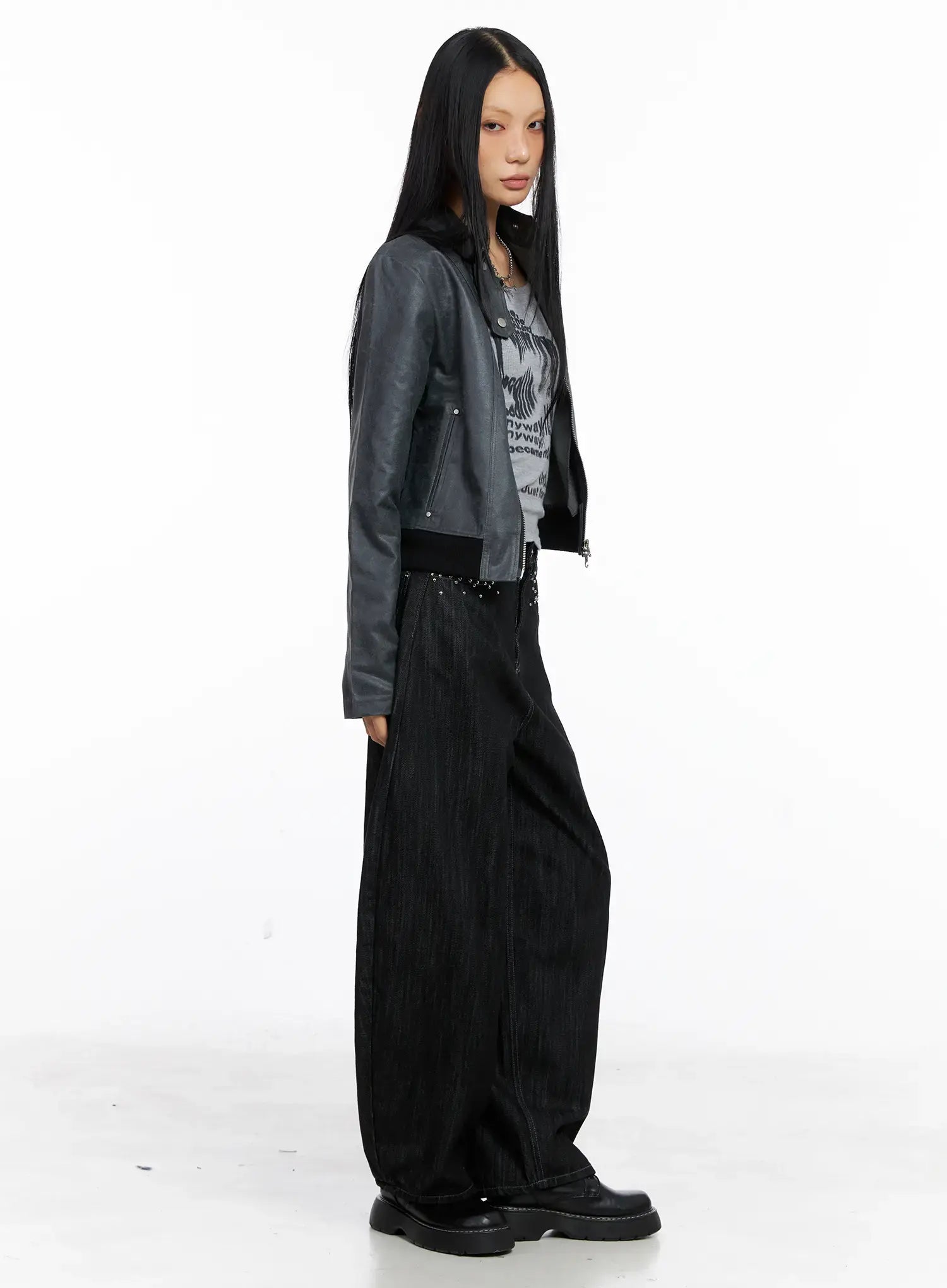 Cropped Faux Leather Jacket CS509