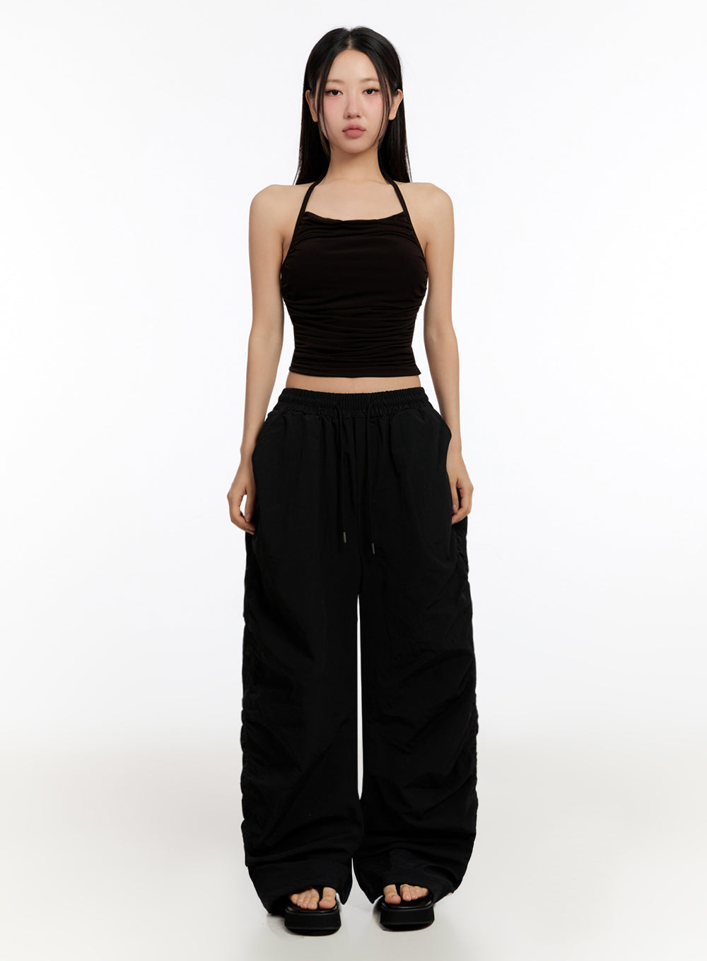 Adjustable Wide-Leg Nylon Pants IU509