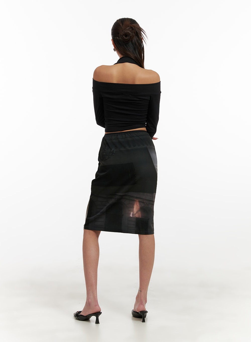 Graphic Print Midi Skirt CY402