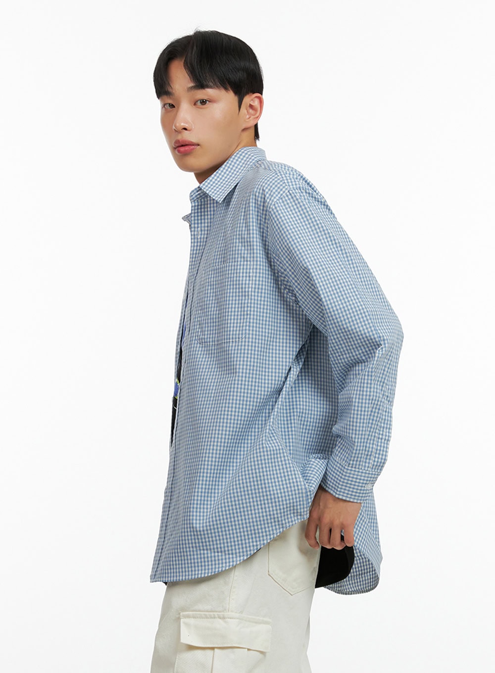 Men's Gingham Cotton Collared Shirt IU412