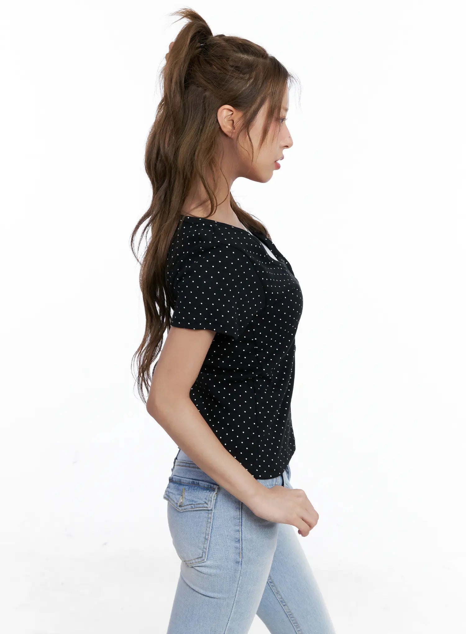 Layered Polka Dot Button Tee CL510