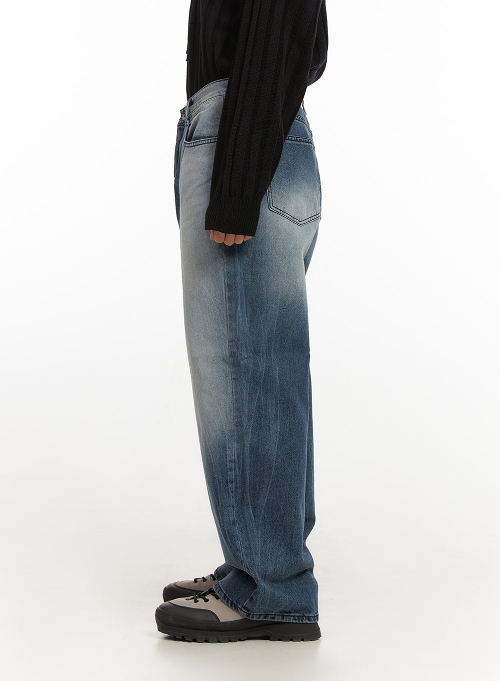 Men's Wide-Fit Washed Denim Jeans ID406