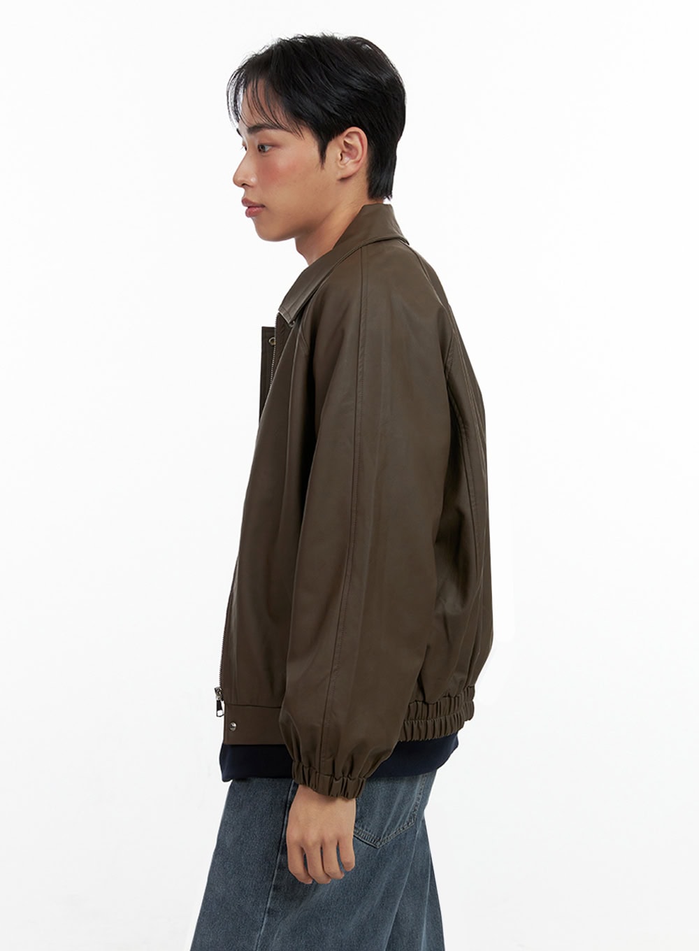 Men's Collared Faux-Leather Jacket IN426