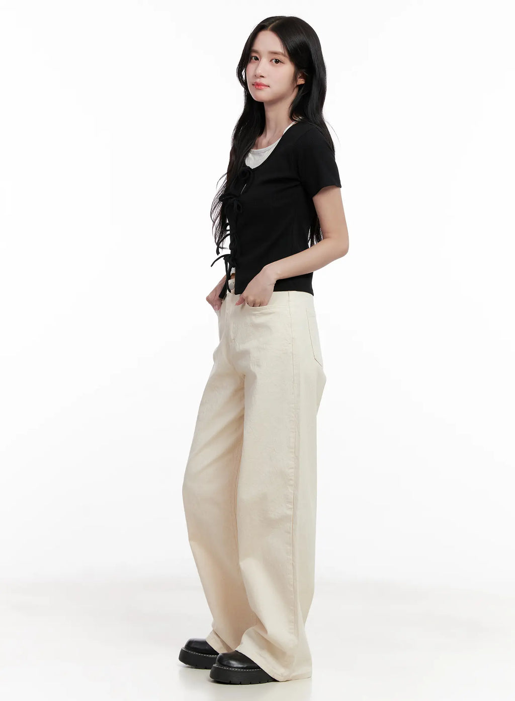 Ribbon-Tie Short-Sleeve Tee CL516