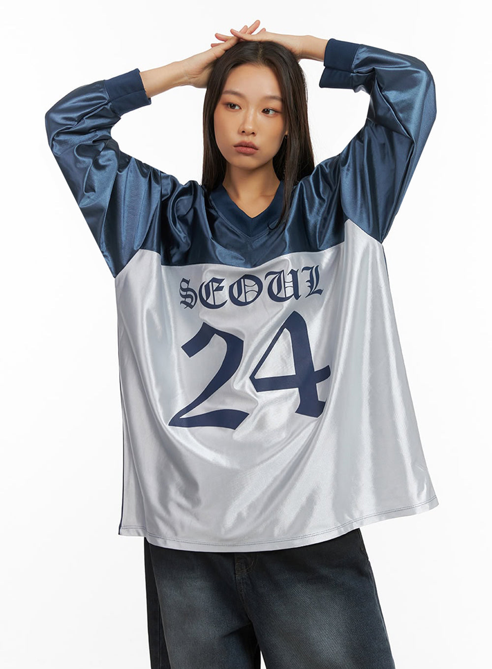 Dark Blue Lettered Poly Sweat V-Neck Hoodie IO409