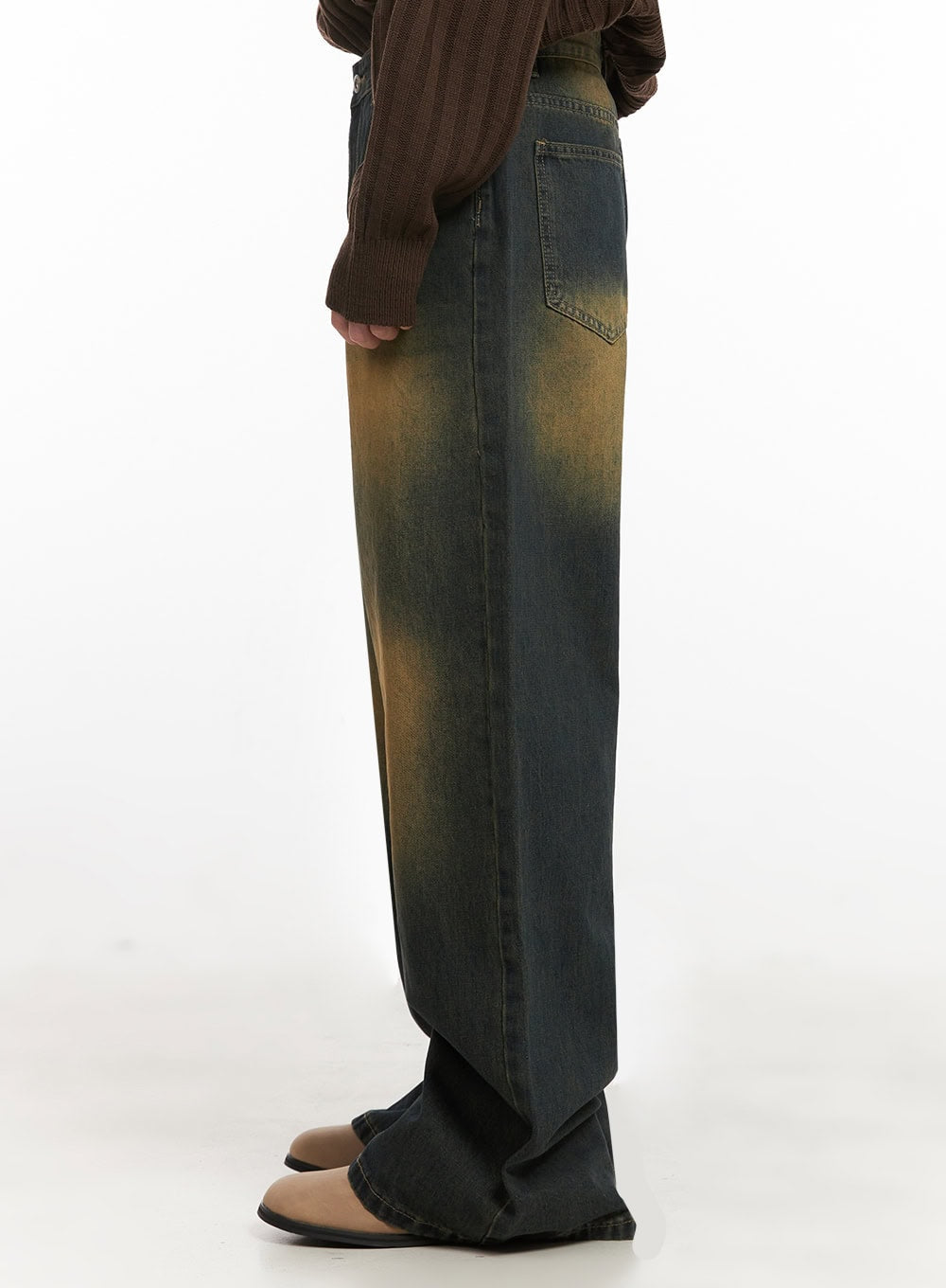 Men's Washed Relaxed-Fit Jeans (Dark green) IJ517