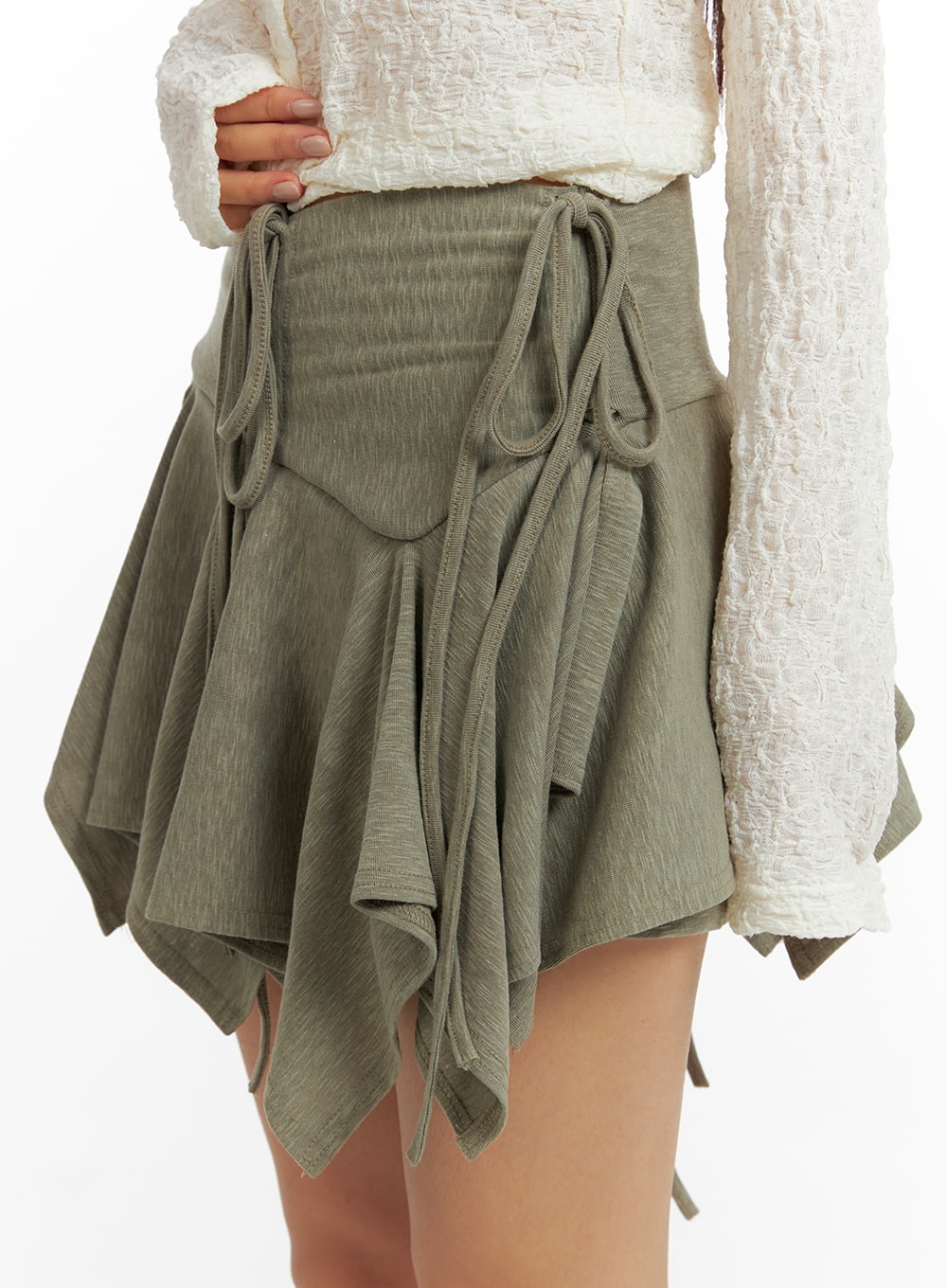 Shirred Hem Bowknot Mini Skirt CF426