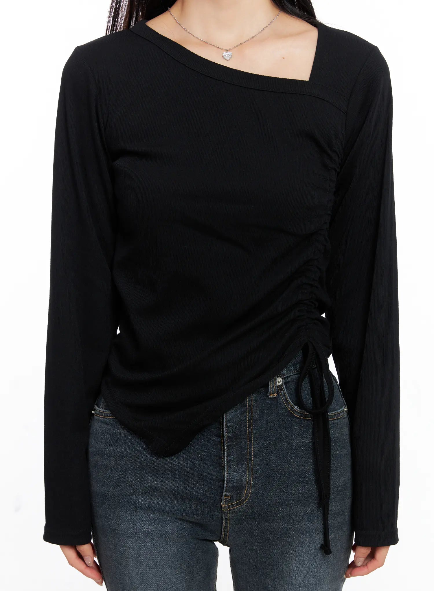 Asymmetrical Neck Ruched Top CS523