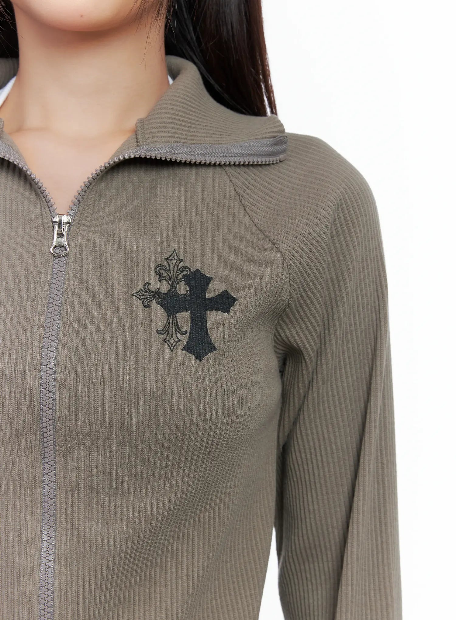 Gothic Print Slim Fit Ribbed Zip-Up Jacket CS503