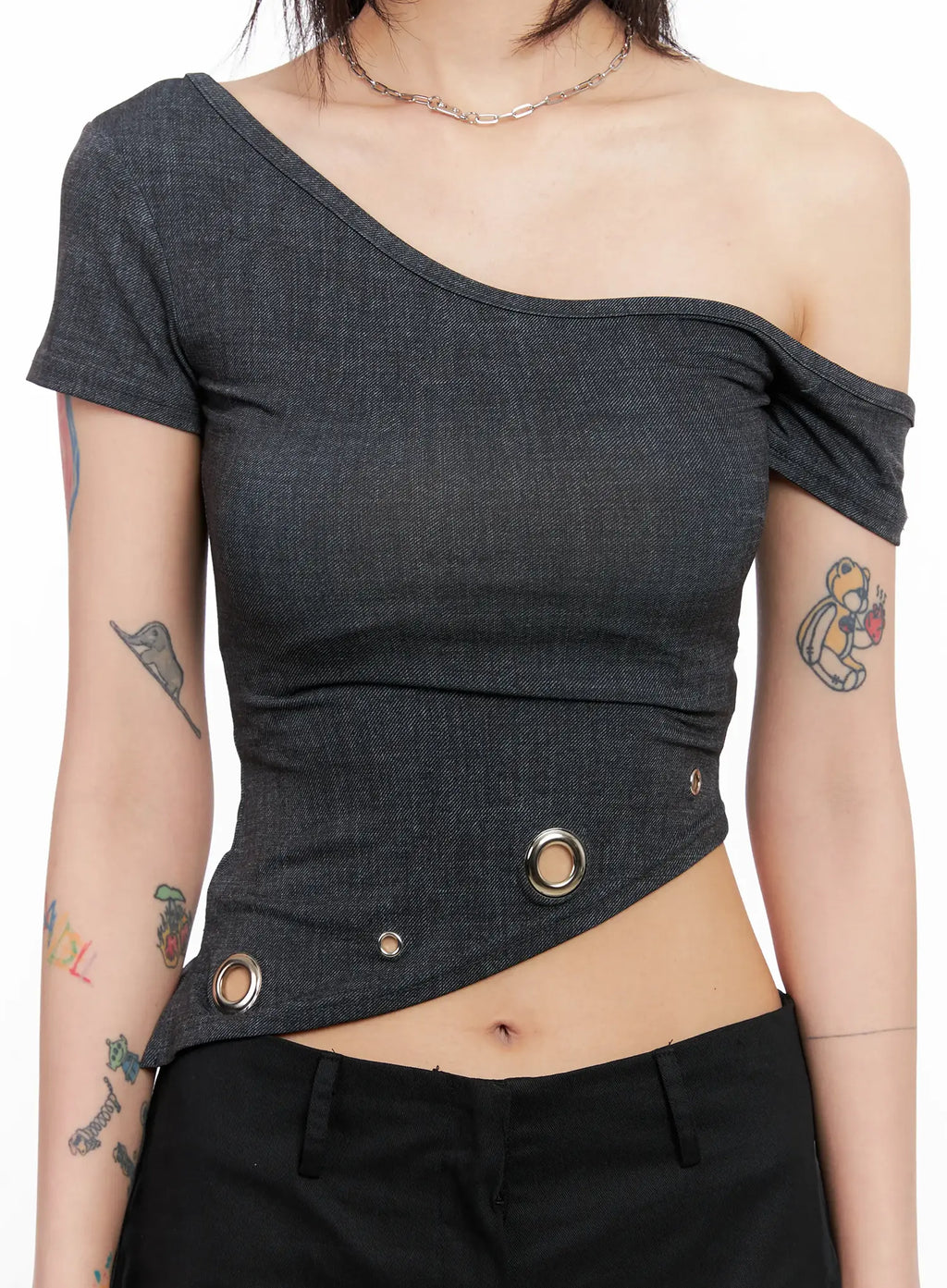 Asymmetric Eyelet Crop Top CL525