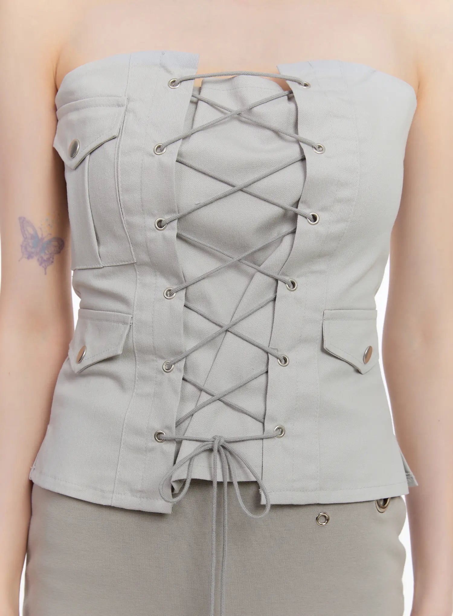 Lace-Up Strapless Corset Top CL507