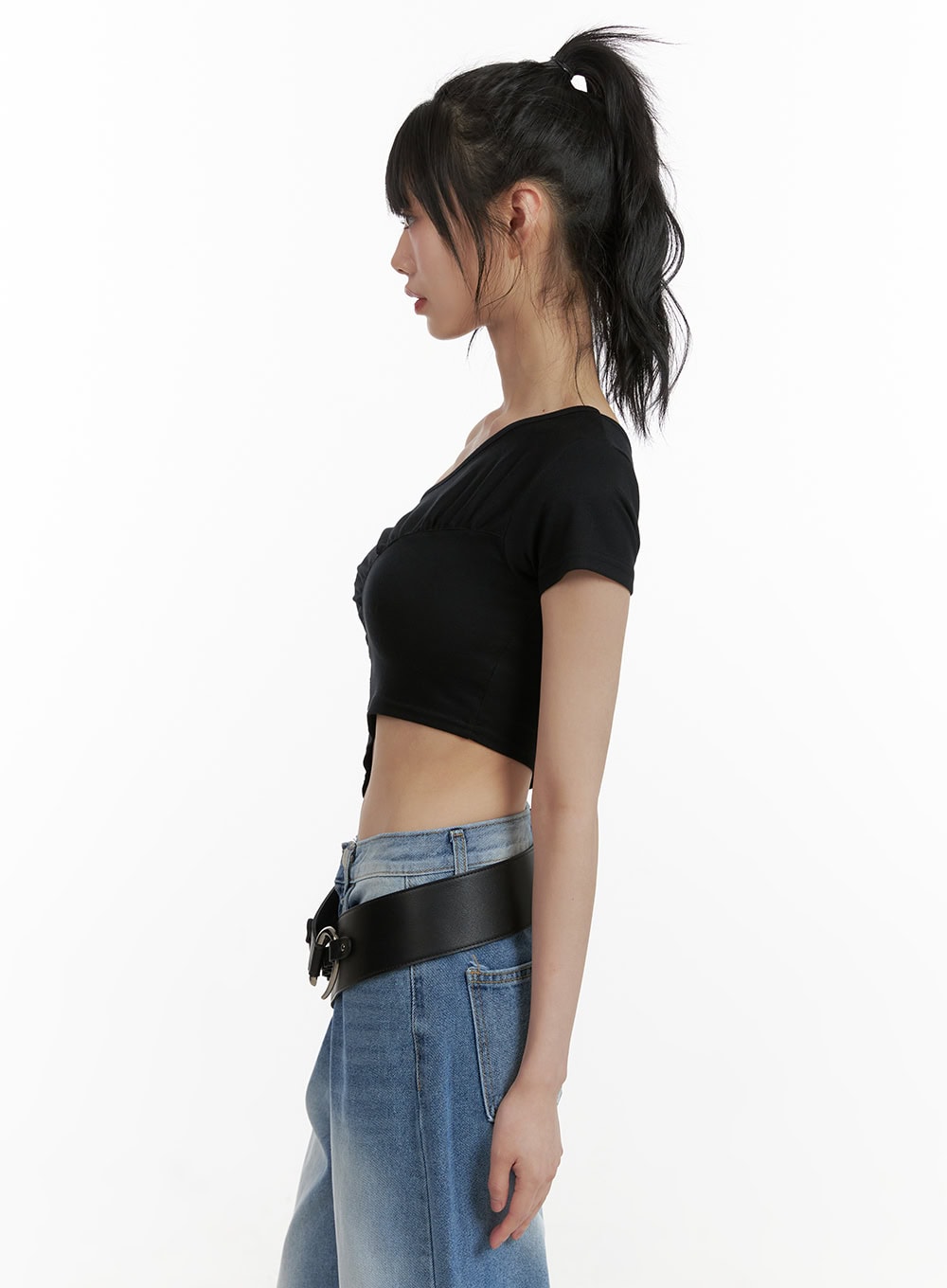 One-Shoulder Shirred Crop Top CU410