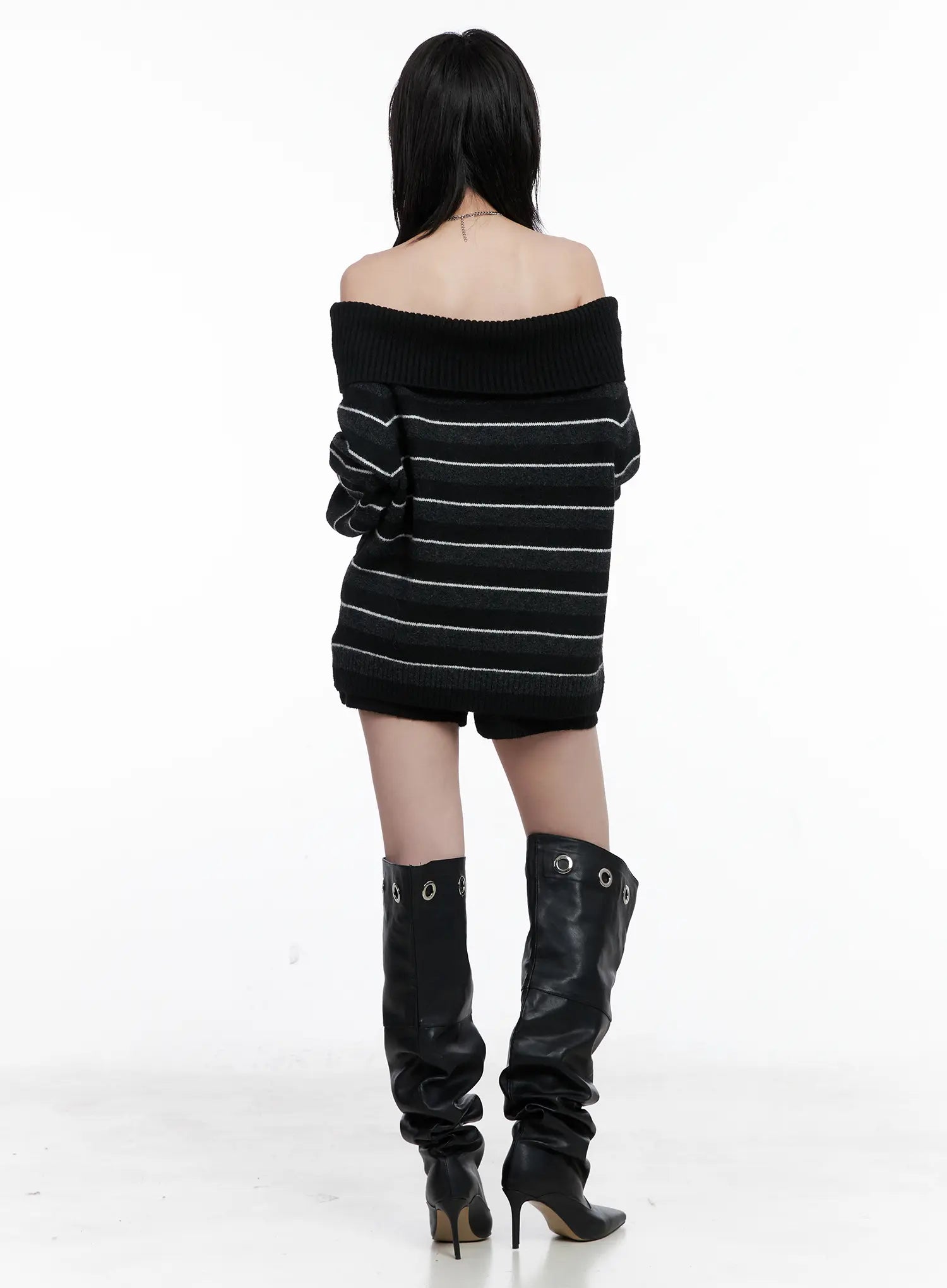 Striped Off-Shoulder Sweater and Shorts Set CS529