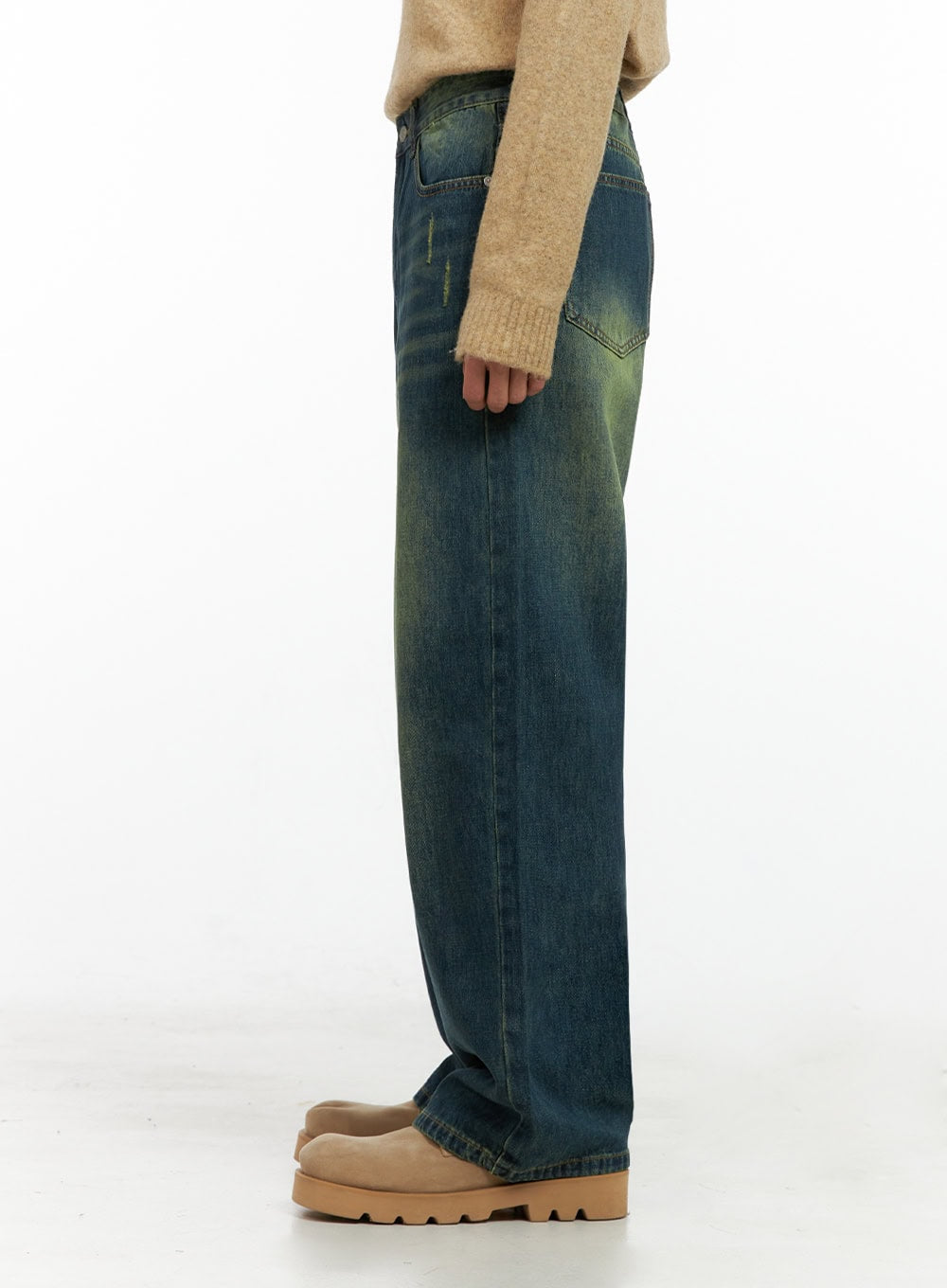 Men's Washed Vintage Wide-Leg Jeans IN426