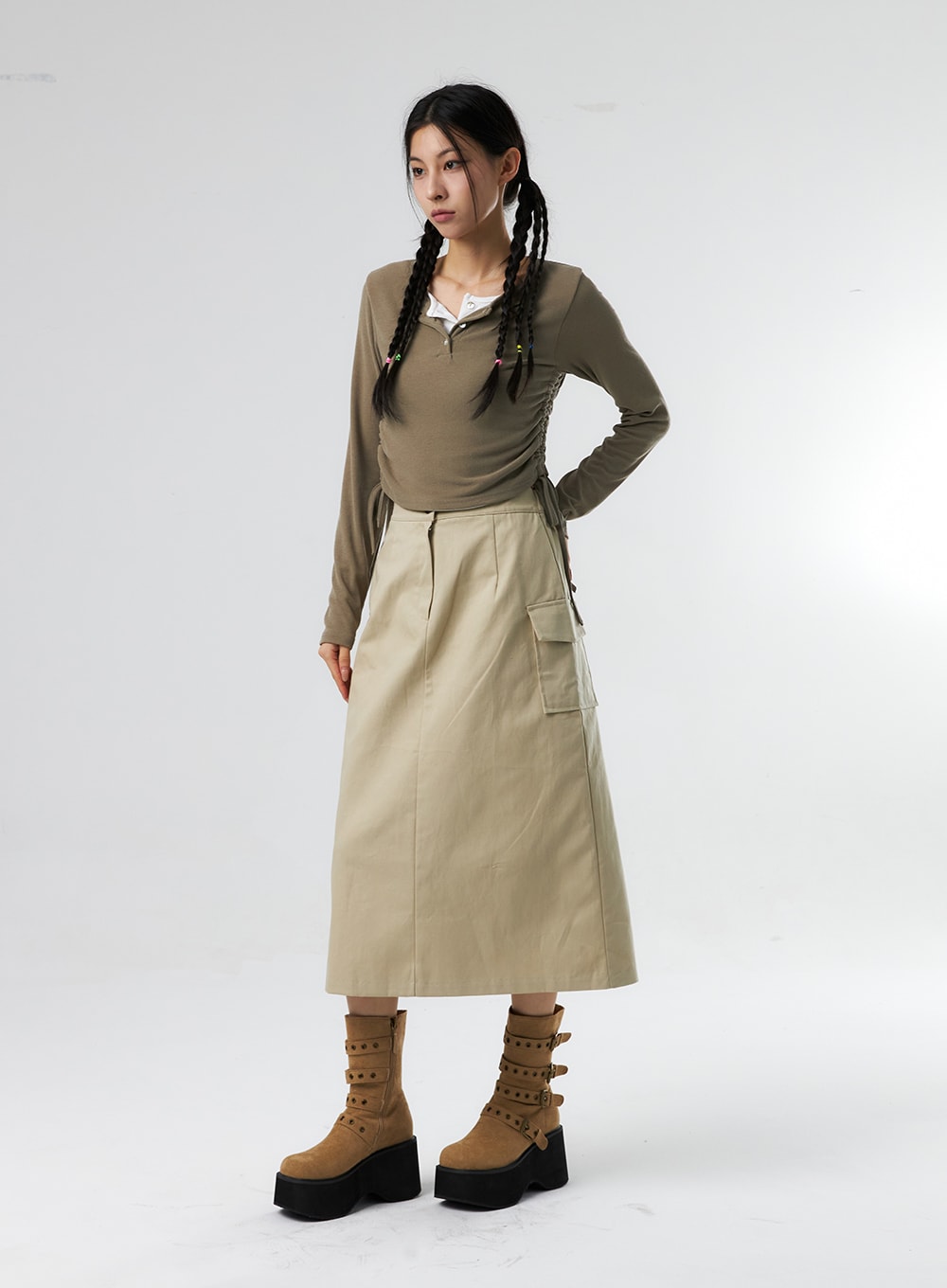 Ruched Long Sleeve Top IS327