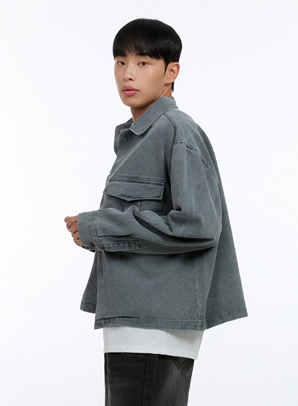 Men's Washed Crop Pocketed Cotton Jacket IG422