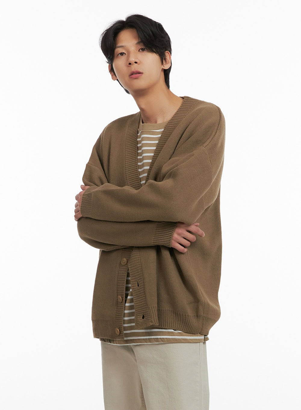 Men's Oversized Buttoned Cardigan (Beige) IY410