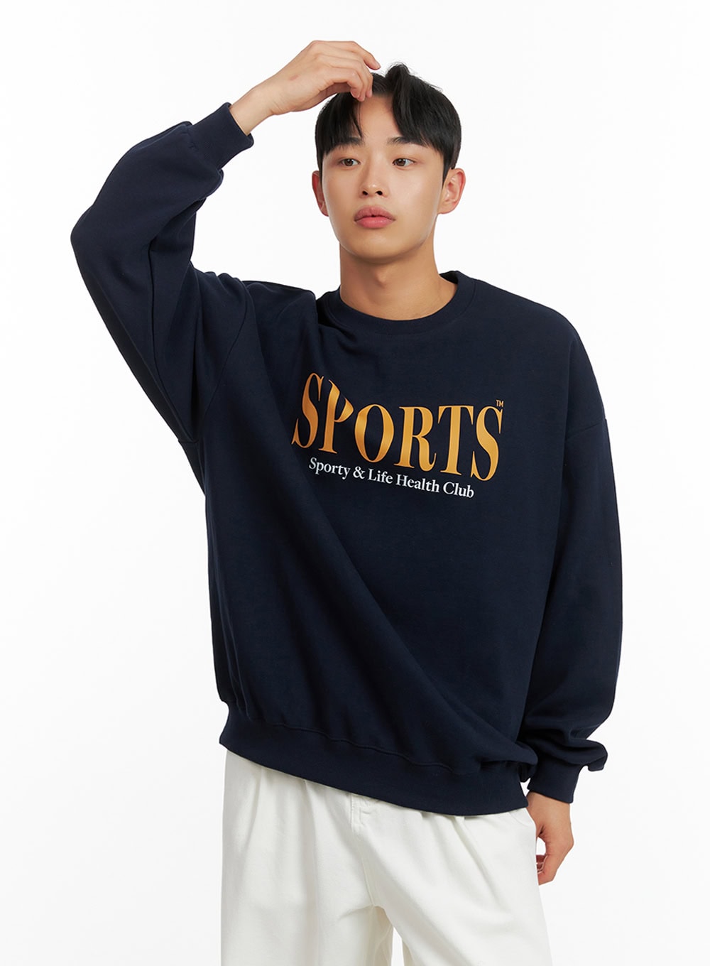 Men's Graphic Lettering Crewneck Sweatshirt (Dark Blue) IU414