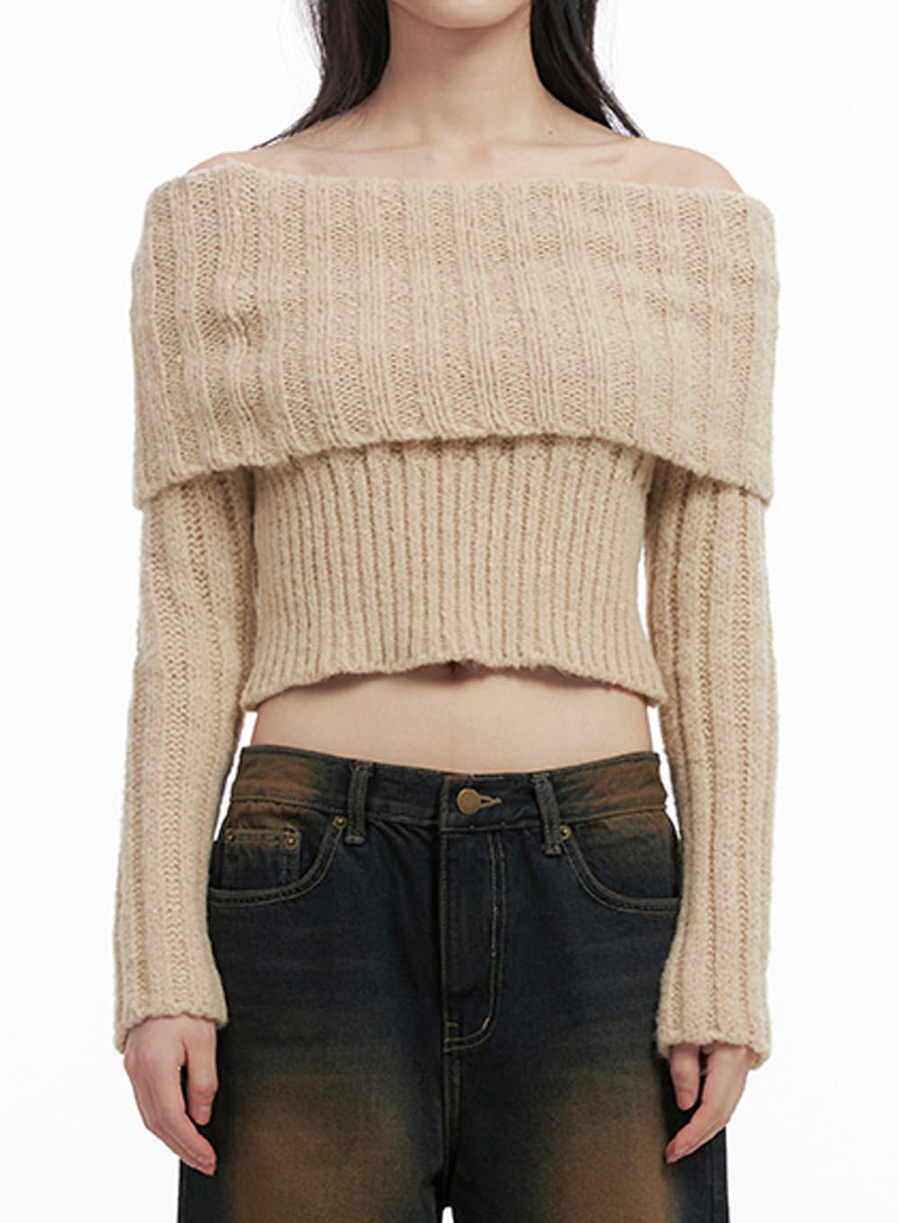 Slim-Fit Off-Shoulder Sweater ID402