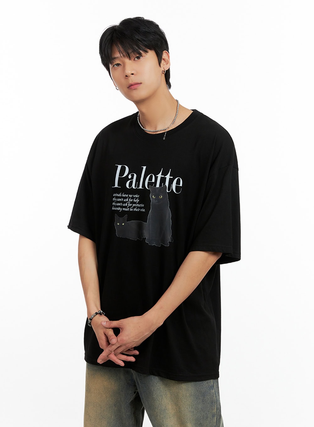 Men's Round Neck Graphic T-Shirt (Black) IG402