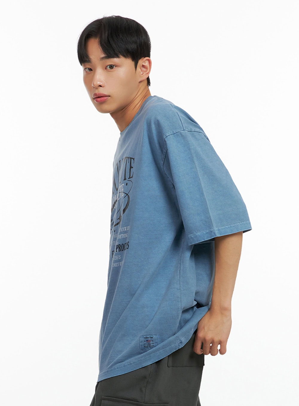 Men's Cotton Lettering Oversized Graphic Tee (Blue) IU414
