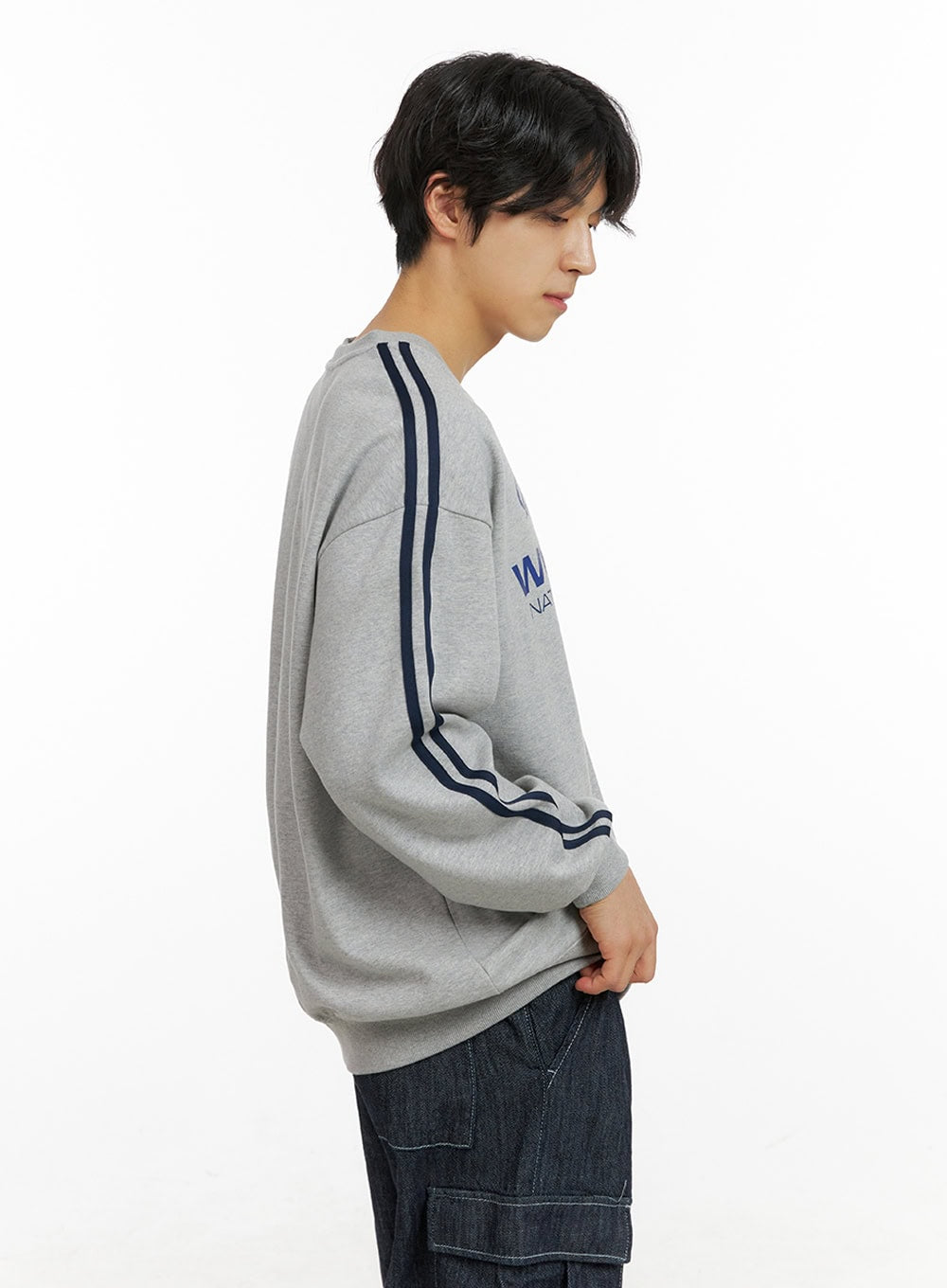 Men's Graphic V-Neck Sweatshirt (Gray) IG409