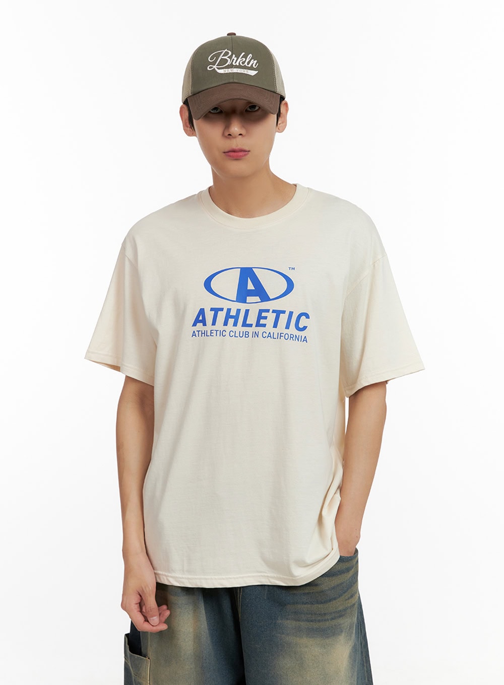 Men's Graphic Round Neck T-Shirt (Light Beige) IL404