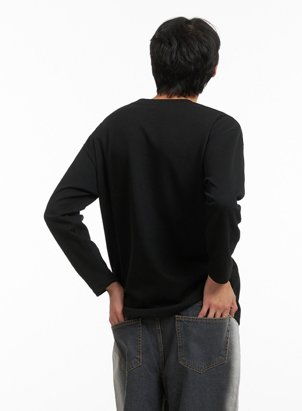 Men's Basic Oversized Long Sleeve Tee (Black) IY416