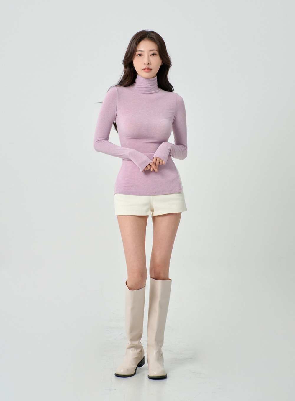 Side Cut Turtleneck Long Sleeve T-Shirt IO31