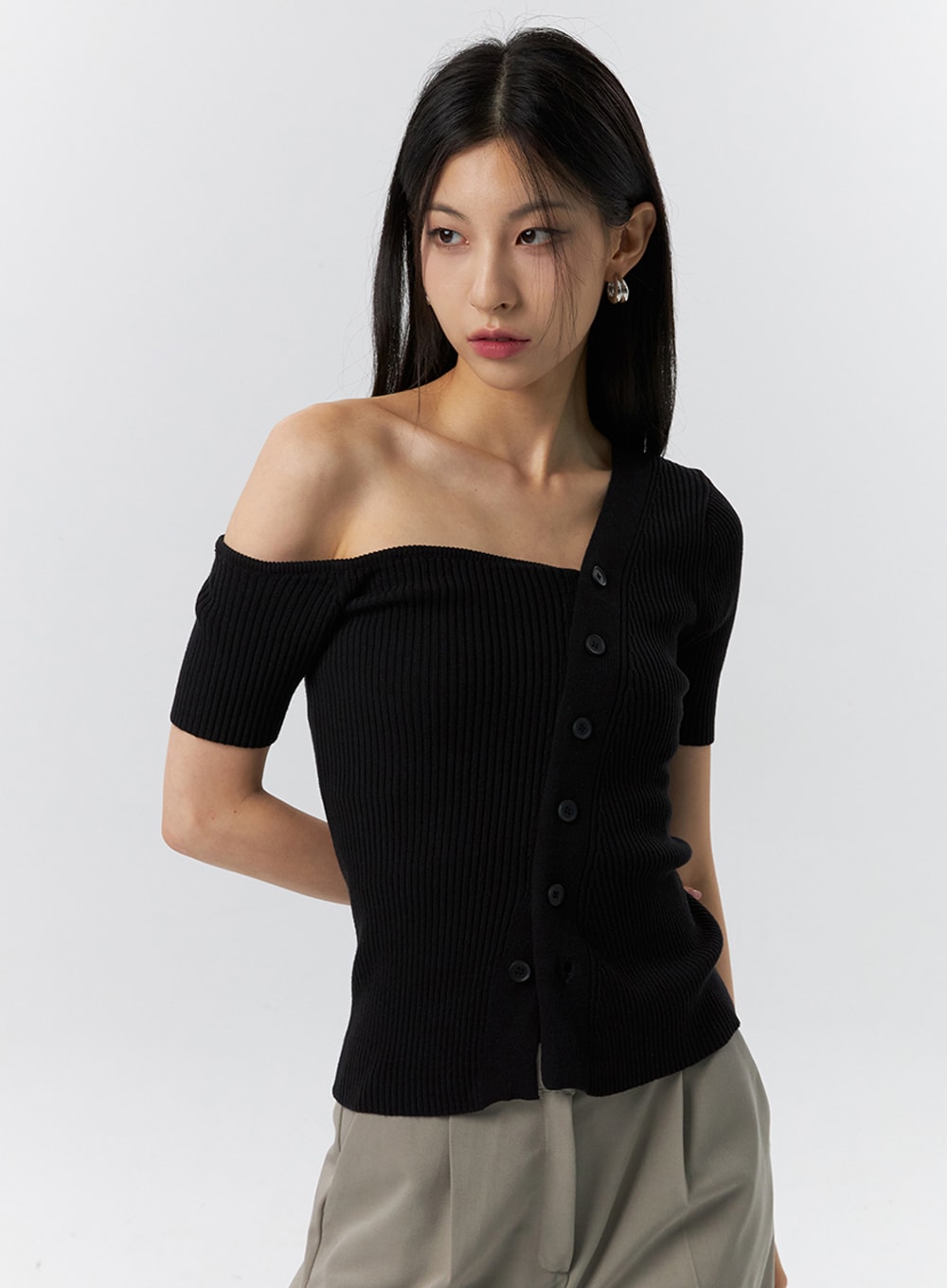 Off-Shoulder Ribbed Top IL326