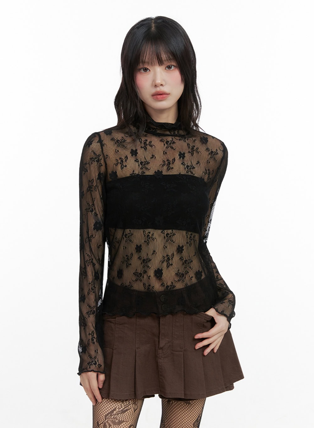Floral Lace See-Through Blouse IO430
